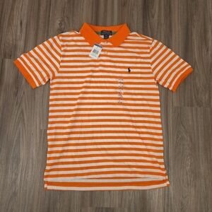 NWT Polo Ralph Lauren Boys Orange White Striped Polo Shirt Youth Sz Large 14/16